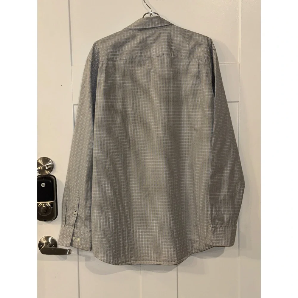 Banana Republic Fitted Dress Shirt Mens L 16-16.5 Grey Blue Plaid Woven In Italy